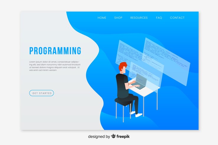 Vector gratuito plantilla de página de aterrizaje de programación isométrica