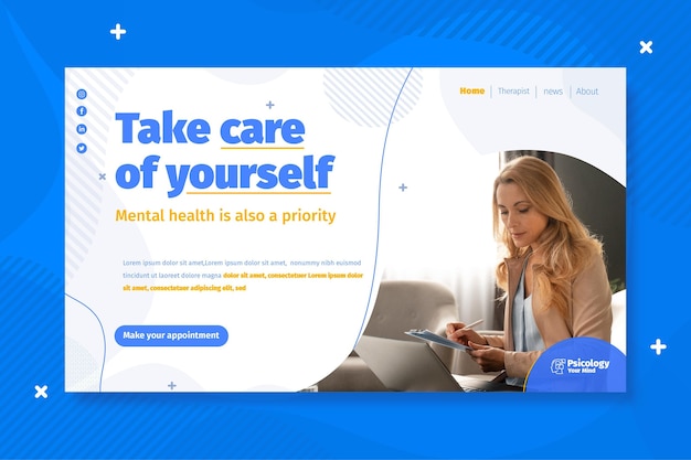 Vector gratuito plantilla de página de aterrizaje de psicología