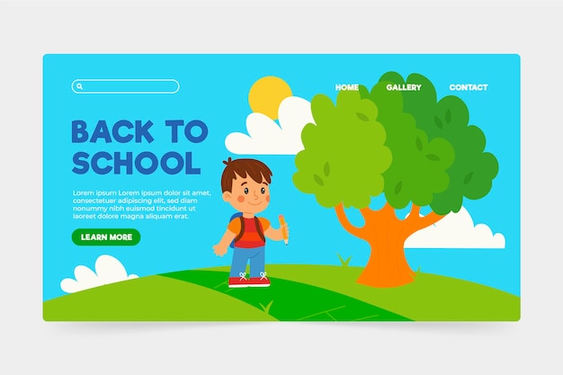 Vector gratuito plantilla de página de aterrizaje de regreso a la escuela con niño