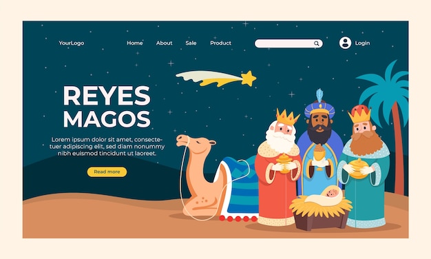 Vector gratuito plantilla de página de aterrizaje para reyes magos