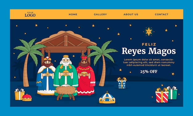 Vector gratuito plantilla de página de aterrizaje para reyes magos