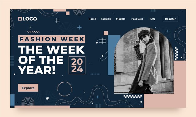 Plantilla de página de aterrizaje de la semana de la moda de diseño plano