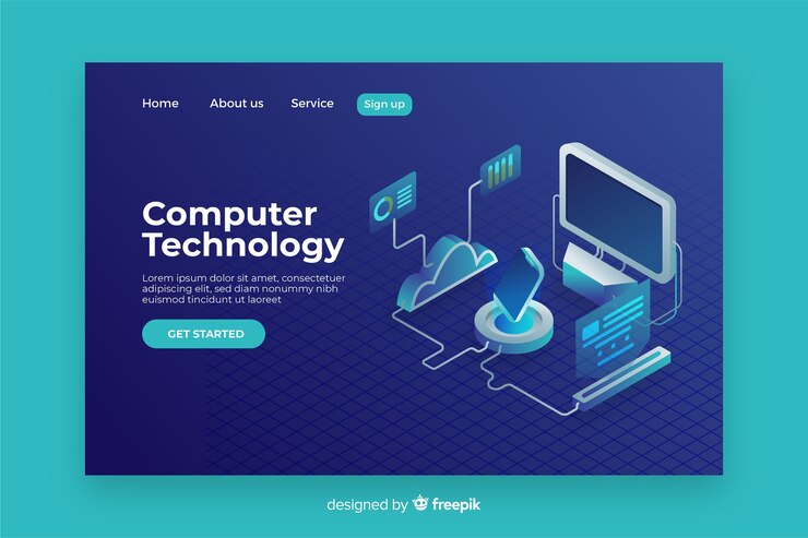 Vector gratuito plantilla de página de aterrizaje de tecnología conceptual