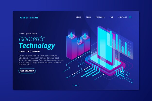 Plantilla de página de aterrizaje de tecnología isométrica