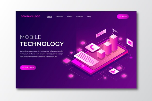 Plantilla de página de aterrizaje de tecnología isométrica