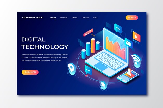 Plantilla de página de aterrizaje de tecnología isométrica