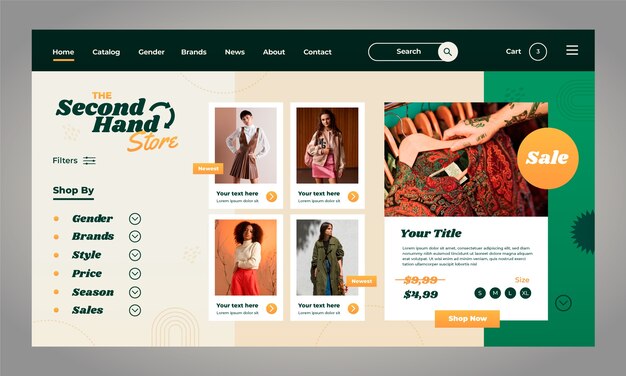 Plantilla de página de aterrizaje para tienda de moda de segunda mano