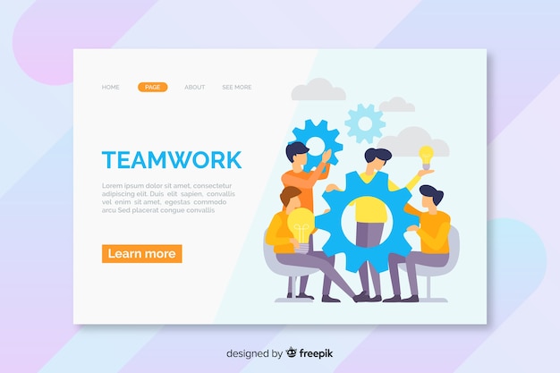 Vector gratuito plantilla de página de aterrizaje de trabajo en equipo de negocios