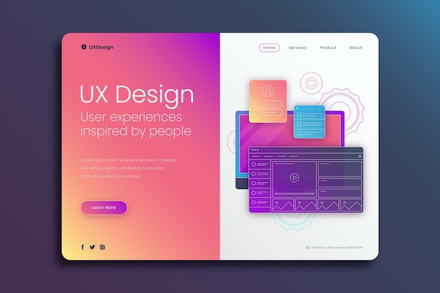 Plantilla de página de aterrizaje ui / ux plana lineal