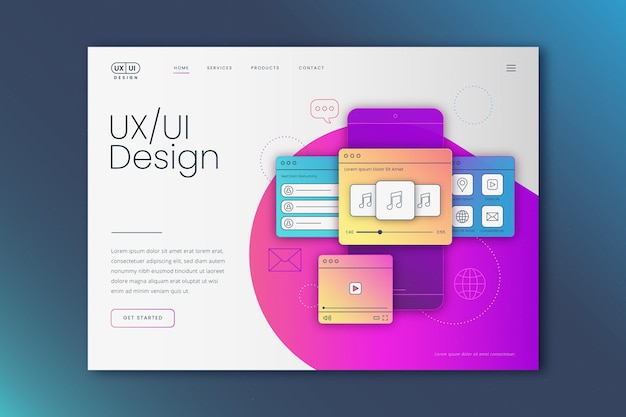 Plantilla de página de aterrizaje ui / ux plana lineal