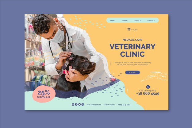 Vector gratuito plantilla de página de aterrizaje veterinaria