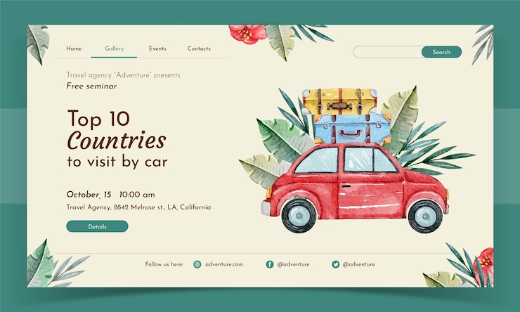 Vector gratuito plantilla de página de destino de agencia de viajes de acuarela