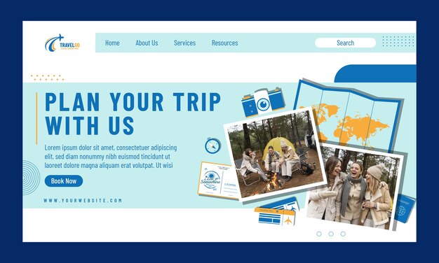 Plantilla de página de destino de agencia de viajes de diseño plano