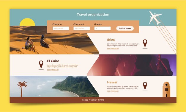 Plantilla de página de destino de agencia de viajes de diseño plano