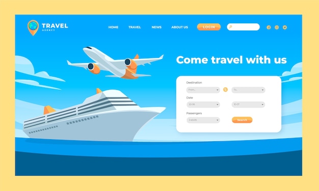 Vector gratuito plantilla de página de destino de agencia de viajes plana