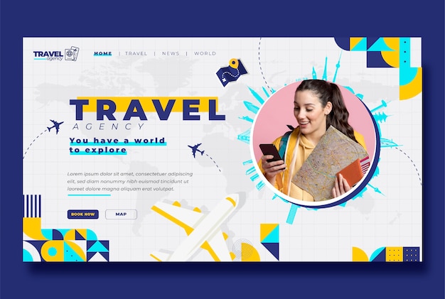 Vector gratuito plantilla de página de destino de agencia de viajes plana