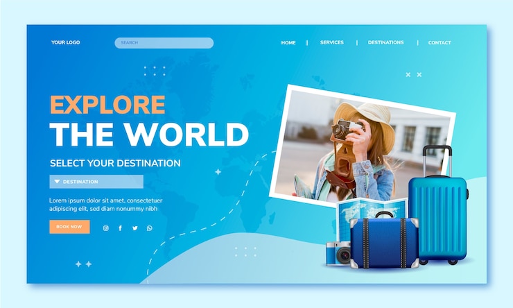 Vector gratuito plantilla de página de destino de agencia de viajes realista