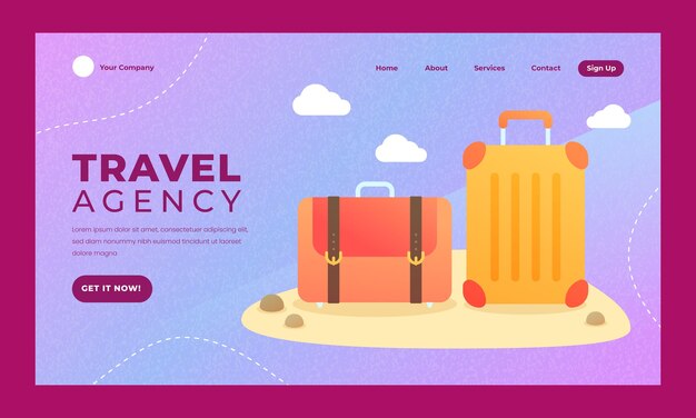 Plantilla de página de destino de agencia de viajes de textura degradada