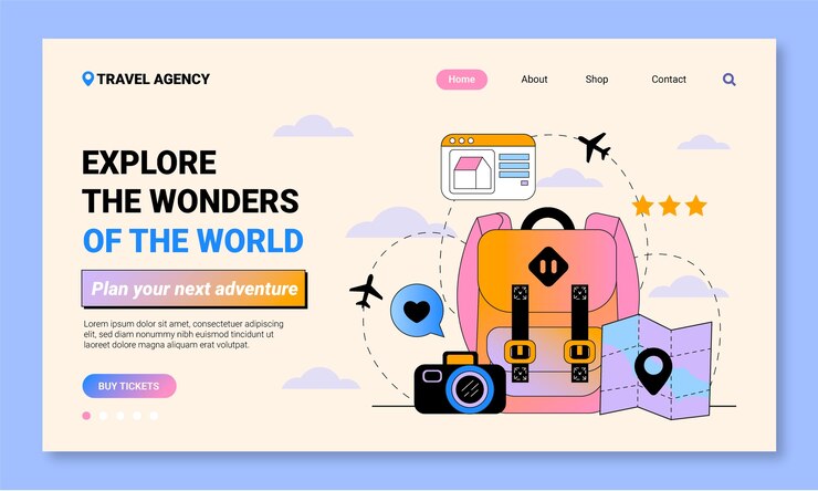 Vector gratuito plantilla de página de destino de la agencia de viajes