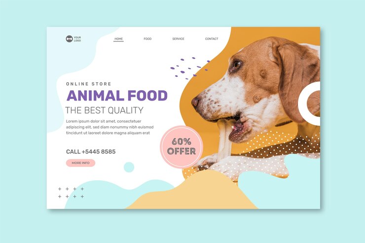 Vector gratuito plantilla de página de destino de alimentos para animales