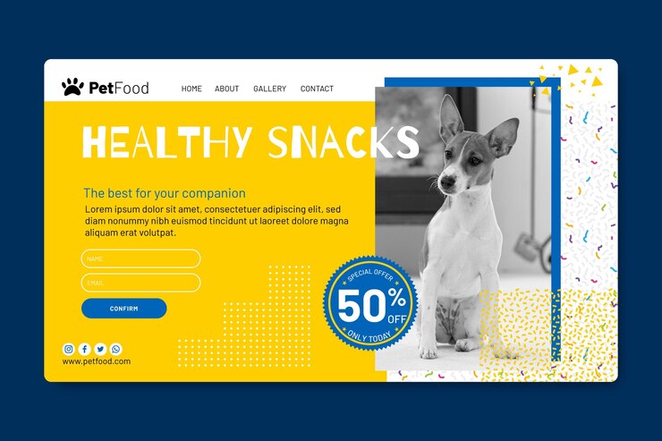 Vector gratuito plantilla de página de destino de alimentos para animales