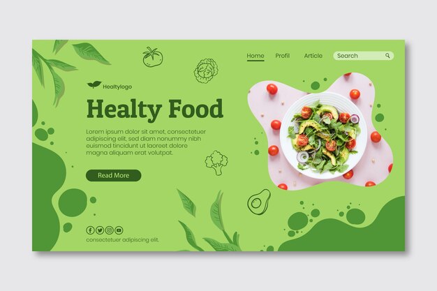 Plantilla de página de destino de alimentos saludables y bio