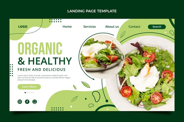 Plantilla de página de destino de alimentos saludables de diseño plano