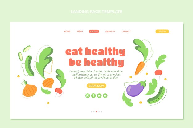 Plantilla de página de destino de alimentos saludables de diseño plano
