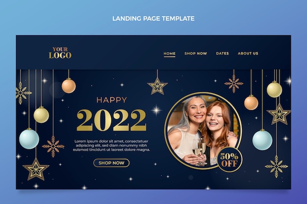 Vector gratuito plantilla de página de destino de año nuevo degradado