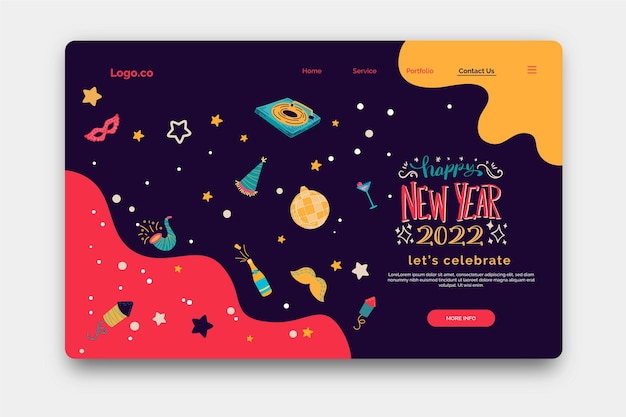 Vector gratuito plantilla de página de destino de año nuevo dibujada a mano