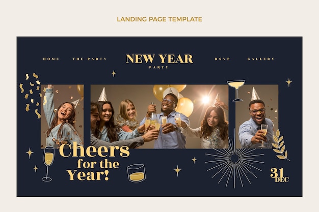 Vector gratuito plantilla de página de destino de año nuevo dibujada a mano