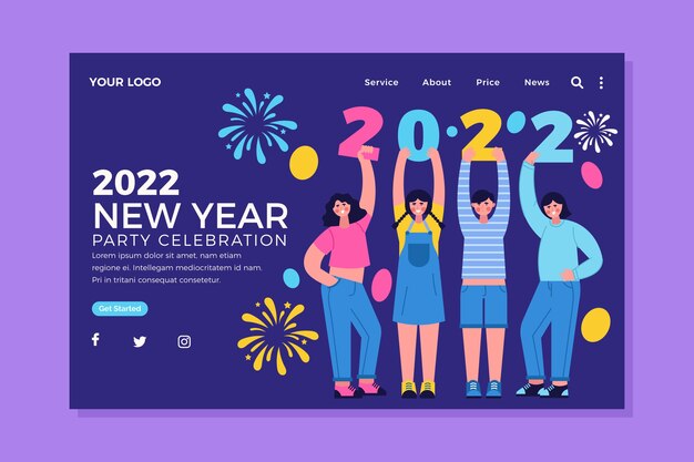 Plantilla de página de destino de año nuevo festivo 2022