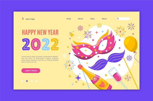 Vector gratuito plantilla de página de destino de año nuevo plana dibujada a mano