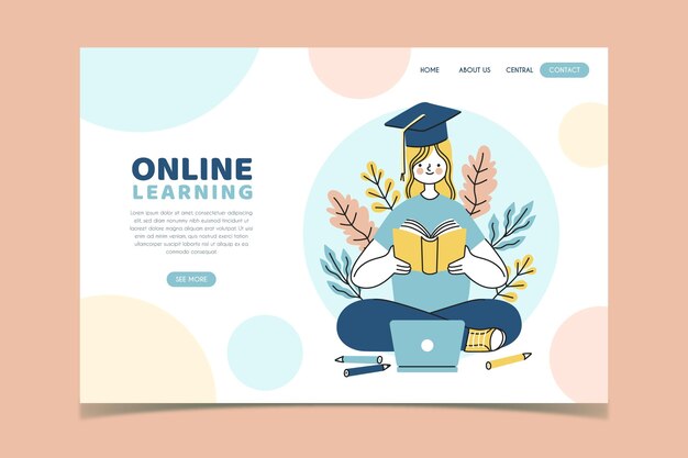 Plantilla de página de destino de aprendizaje en línea dibujada a mano