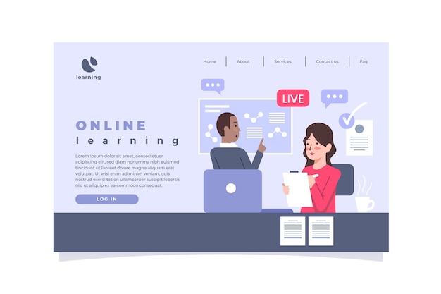 Vector gratuito plantilla de página de destino de aprendizaje en línea plana lineal