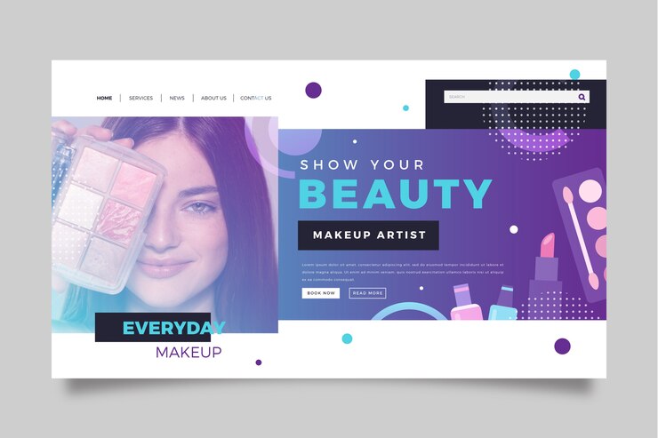 Vector gratuito plantilla de página de destino de artista de maquillaje degradado
