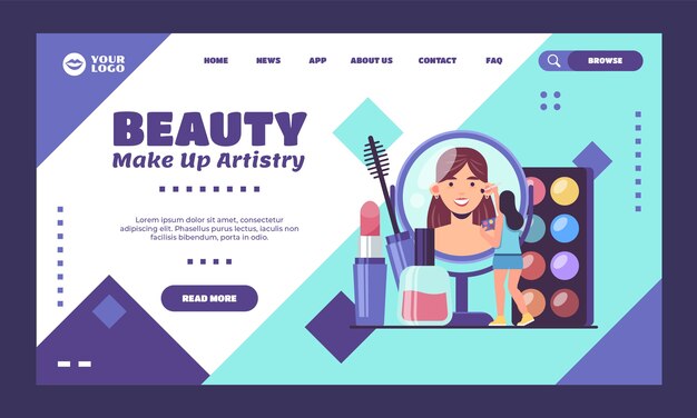 Plantilla de página de destino de artista de maquillaje mínima plana