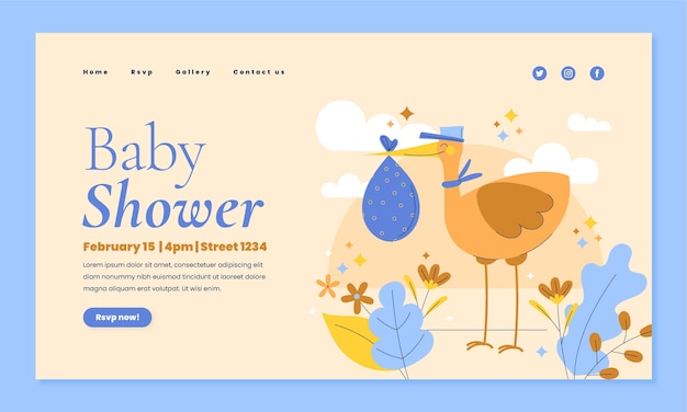 Vector gratuito plantilla de página de destino de baby shower dibujada a mano