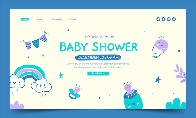 Vector gratuito plantilla de página de destino de baby shower dibujada a mano