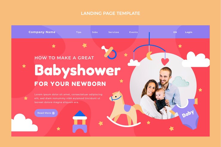 Vector gratuito plantilla de página de destino de babyshower