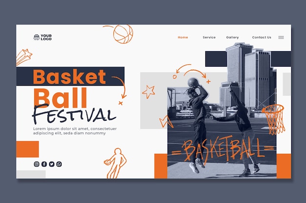 Vector gratuito plantilla de página de destino de baloncesto de diseño plano