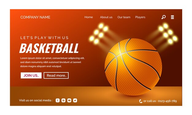 Plantilla de página de destino de baloncesto realista