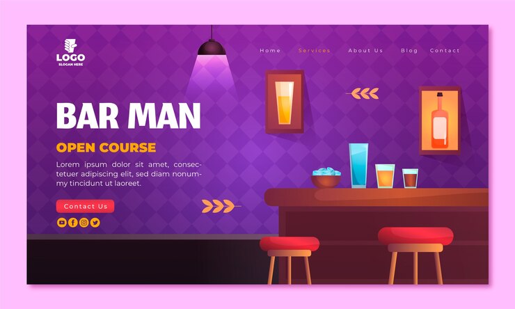 Vector gratuito plantilla de página de destino de barman degradado