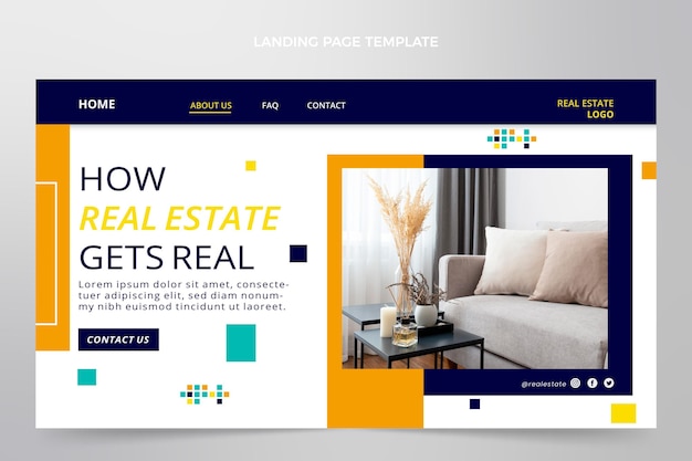 Vector gratuito plantilla de página de destino de bienes raíces geométrica abstracta plana