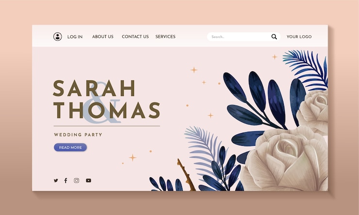 Vector gratuito plantilla de página de destino de boda floral en acuarela