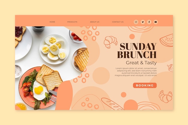 Vector gratuito plantilla de página de destino de brunch dominical