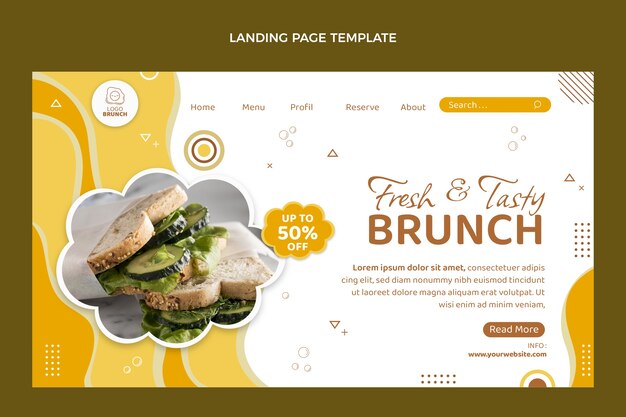 Plantilla de página de destino de brunch sabroso de diseño plano