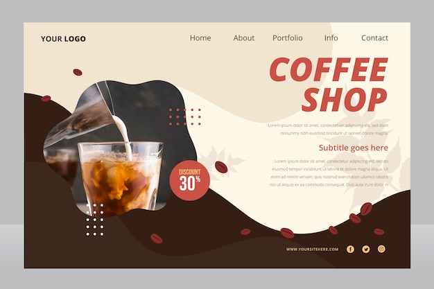 Plantilla de página de destino de cafetería minimalista plana