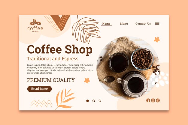 Plantilla de página de destino de cafetería