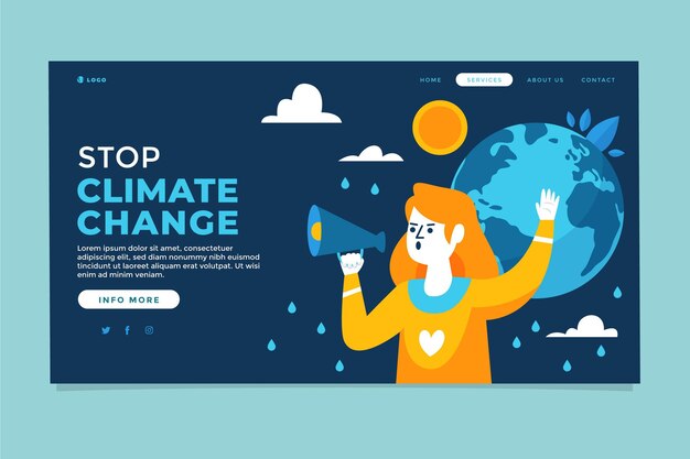 Plantilla de página de destino de cambio climático plano dibujado a mano